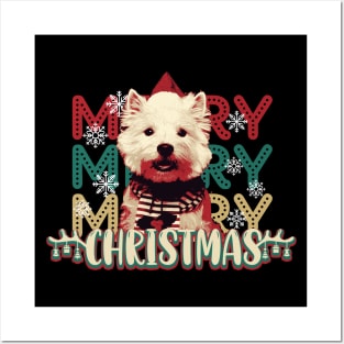 Cute Westie Merry Christmas Posters and Art